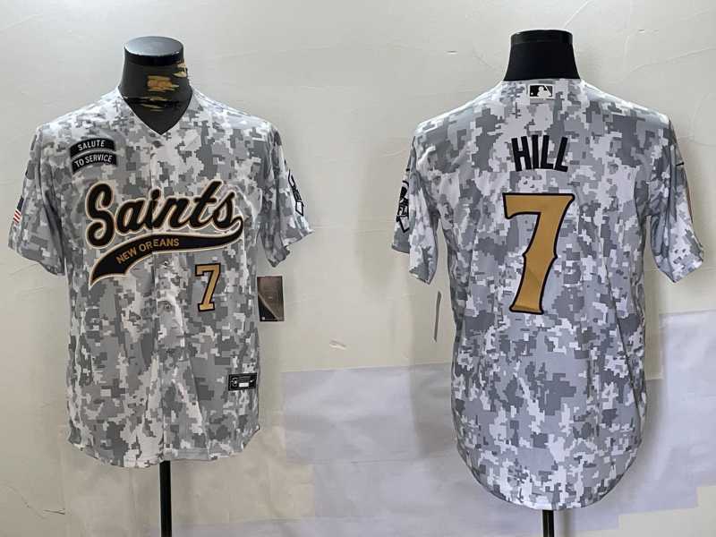 Mens New Orleans Saints #7 Taysom Hill Arctic Camo 2024 Salute to Service Stitched Baseball Jerseys->new orleans saints->NFL Jersey